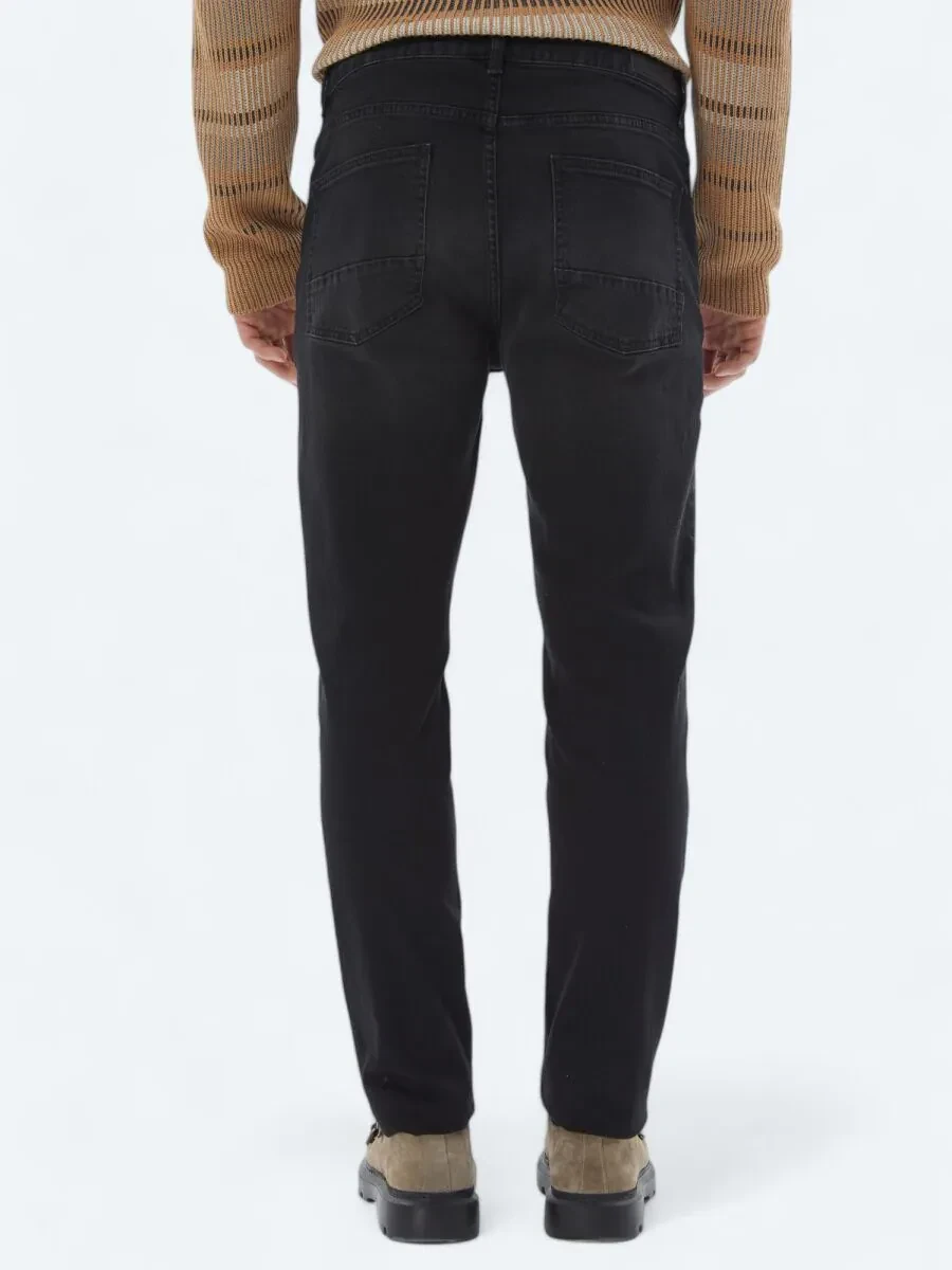 Siyah Slim Fit Denim Pamuk Karışımlı Pantolon - 5
