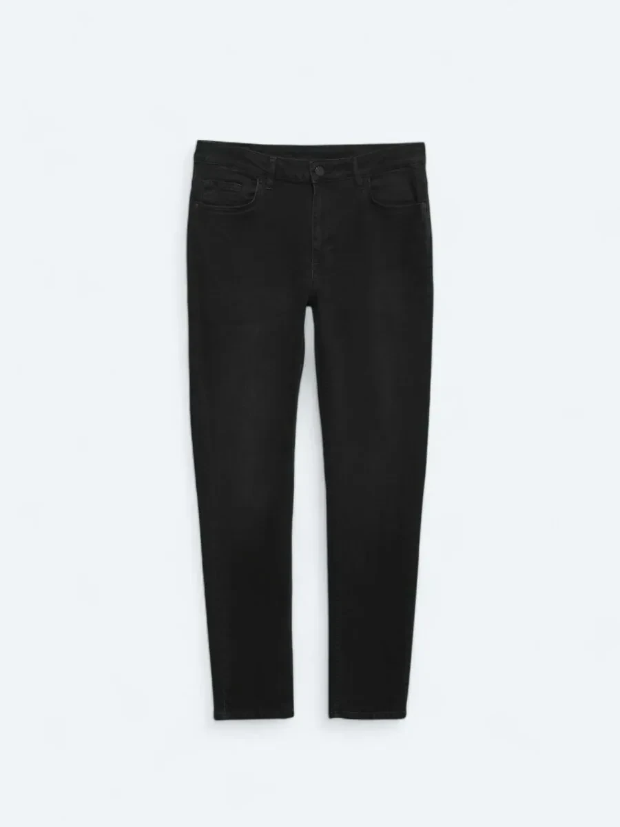 Siyah Slim Fit Denim Pamuk Karışımlı Pantolon - 6