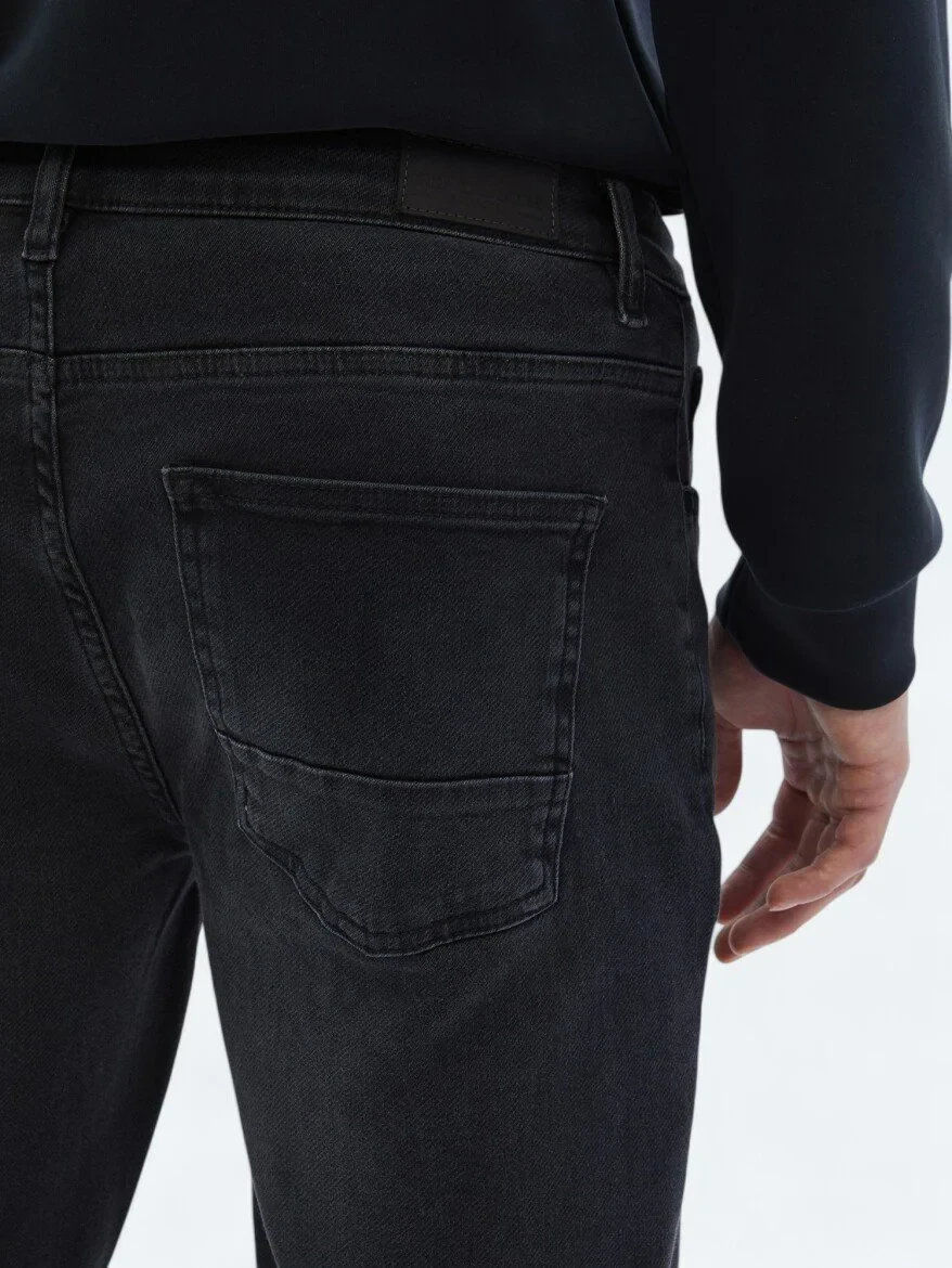 Siyah Slim Fit Denim Pamuk Karışımlı Pantolon 