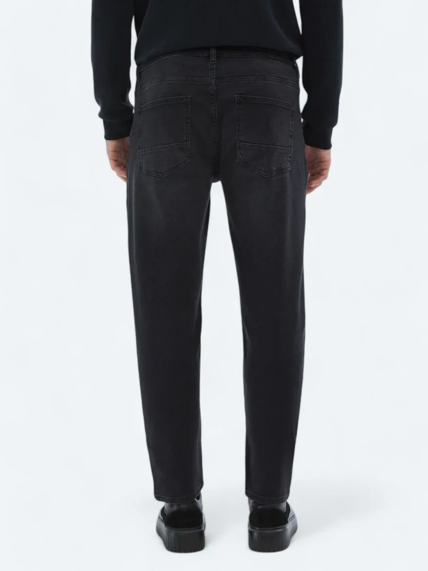 Siyah Slim Fit Denim Pamuk Karışımlı Pantolon - 5