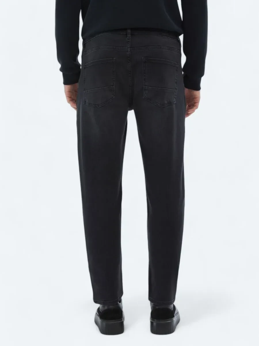 Siyah Slim Fit Denim Pamuk Karışımlı Pantolon - 5