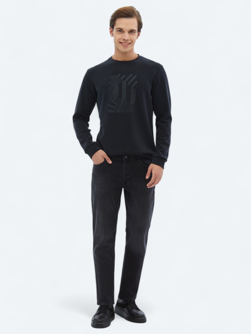 Siyah Slim Fit Denim Pamuk Karışımlı Pantolon - 1