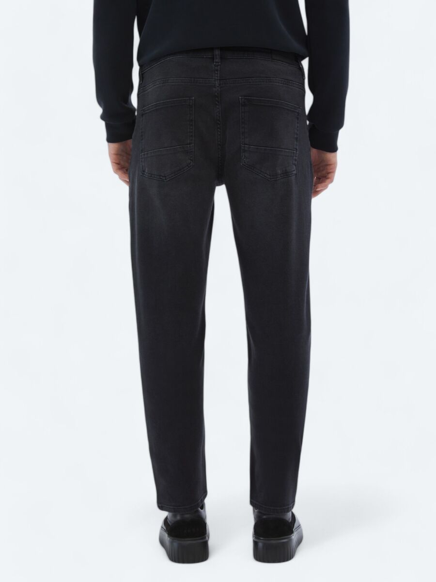 Siyah Slim Fit Denim Pamuk Karışımlı Pantolon - 5