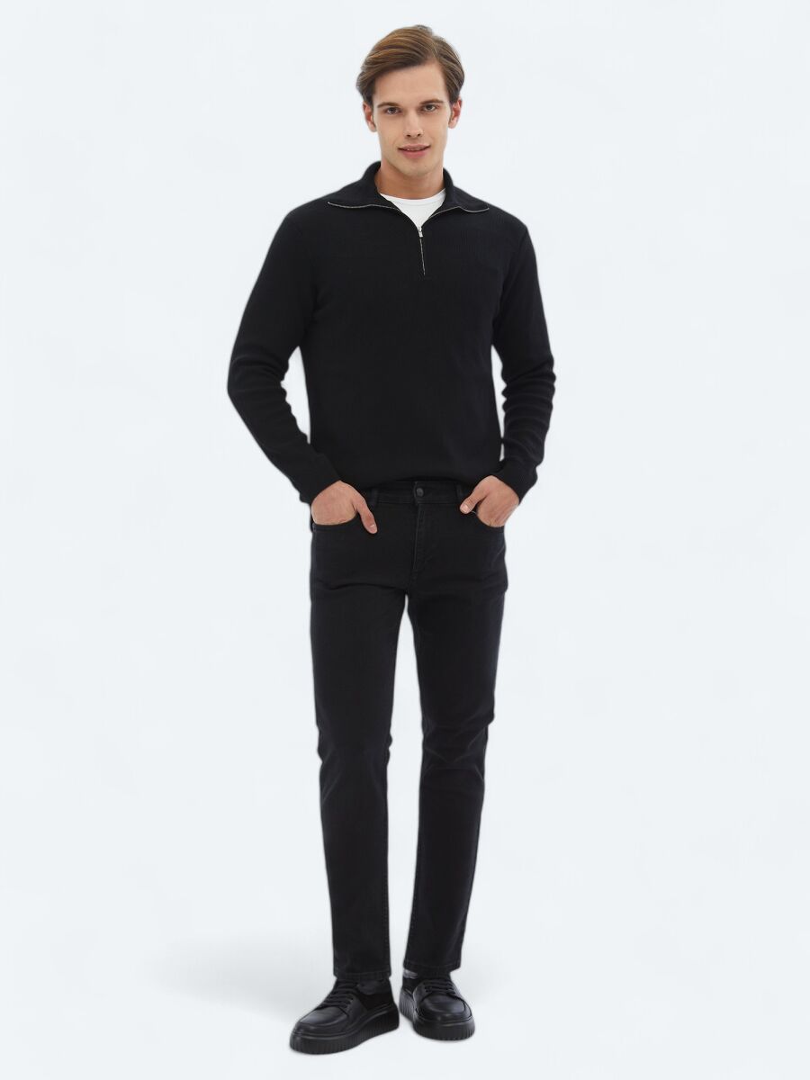 Siyah Slim Fit Denim Pamuk Karışımlı Pantolon - 1