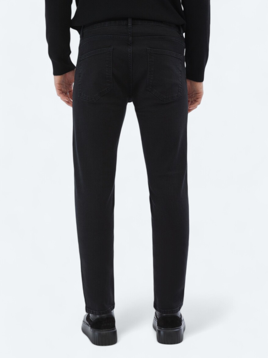 Siyah Slim Fit Denim Pamuk Karışımlı Pantolon - 4