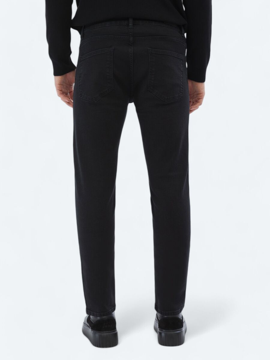 Siyah Slim Fit Denim Pamuk Karışımlı Pantolon - 4