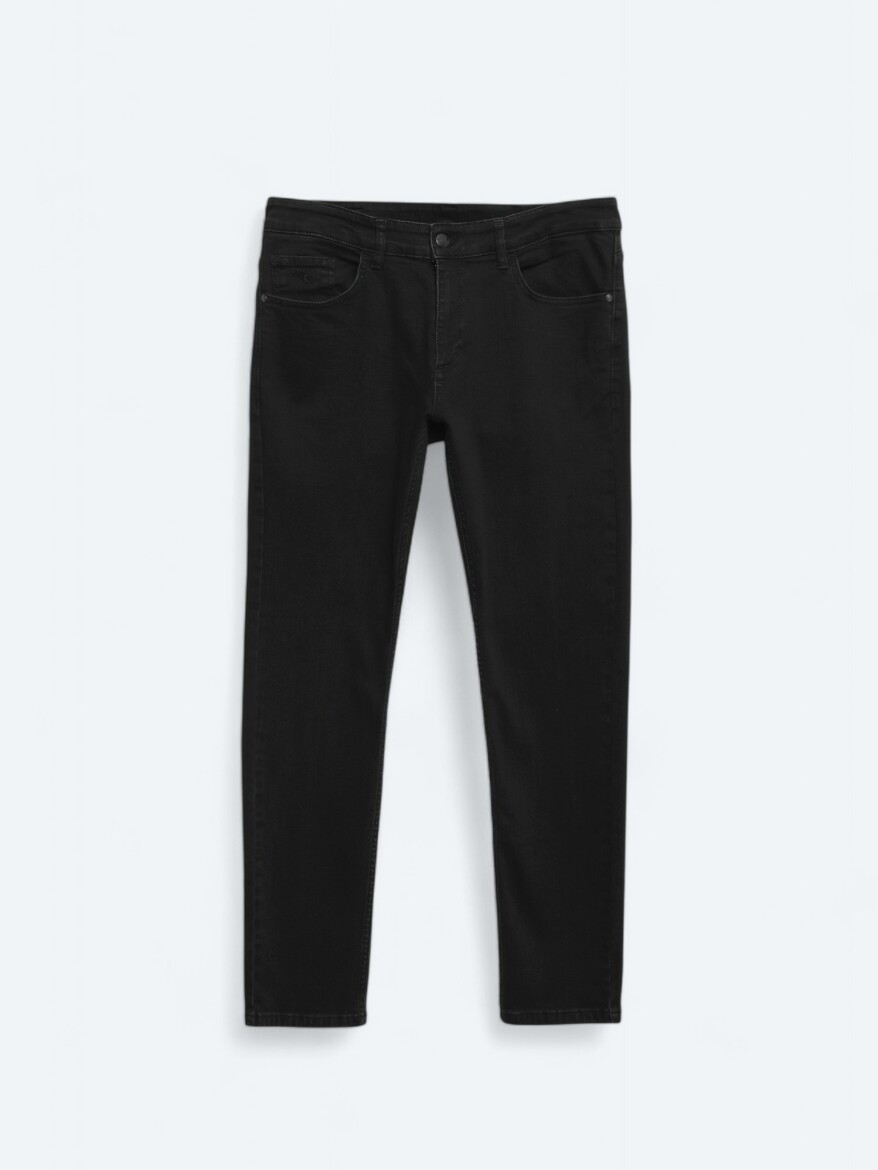 Siyah Slim Fit Denim Pamuk Karışımlı Pantolon - 5