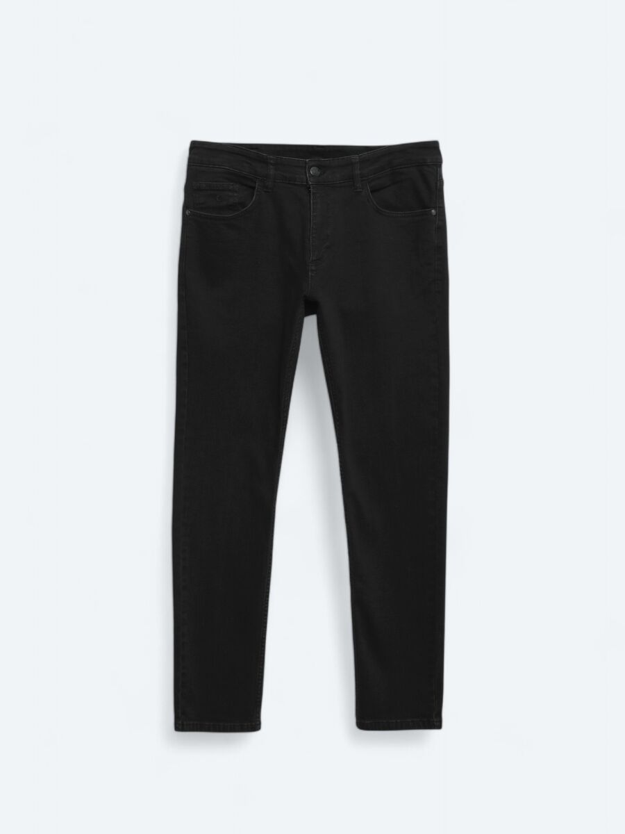 Siyah Slim Fit Denim Pamuk Karışımlı Pantolon - 5
