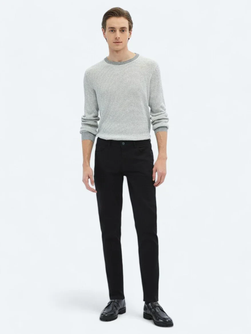 Siyah Slim Fit Denim Pamuk Karışımlı Pantolon - 1
