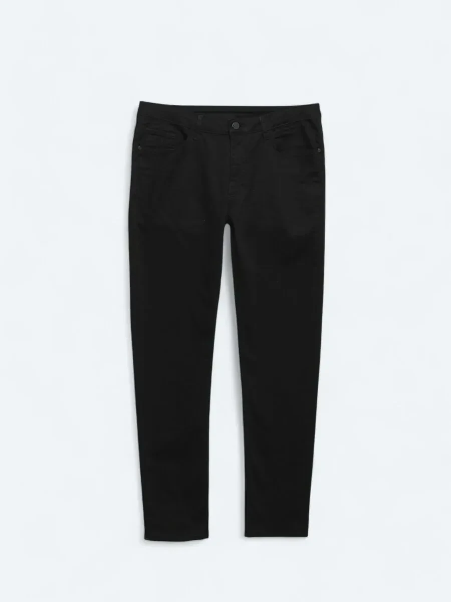 Siyah Slim Fit Denim Pamuk Karışımlı Pantolon - 5