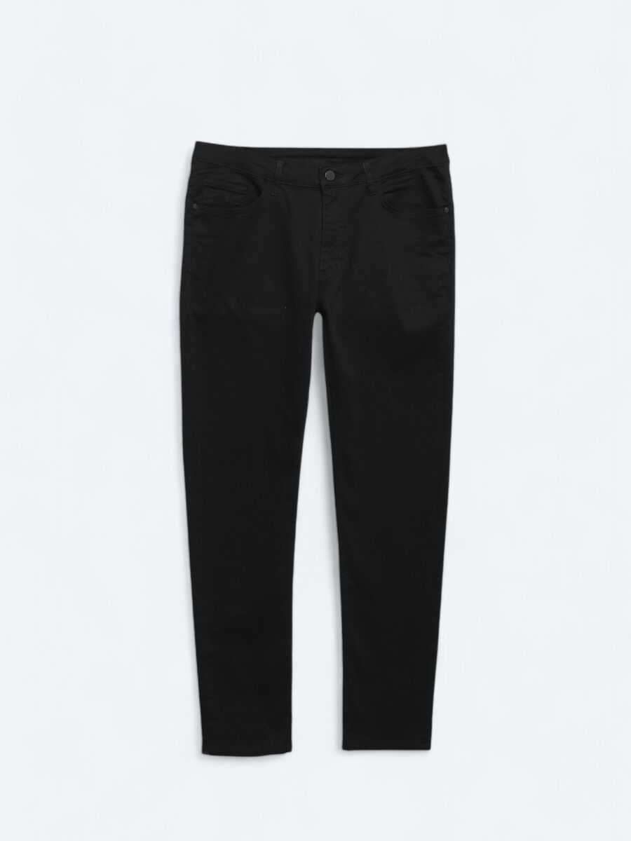Siyah Slim Fit Denim Pamuk Karışımlı Pantolon - 5