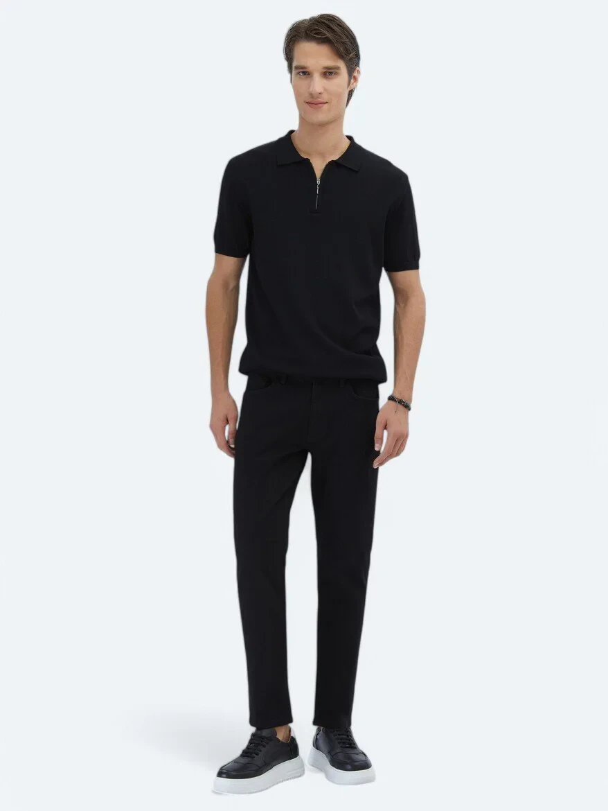 Siyah Slim Fit Denim Pamuk Karışımlı Pantolon - 1