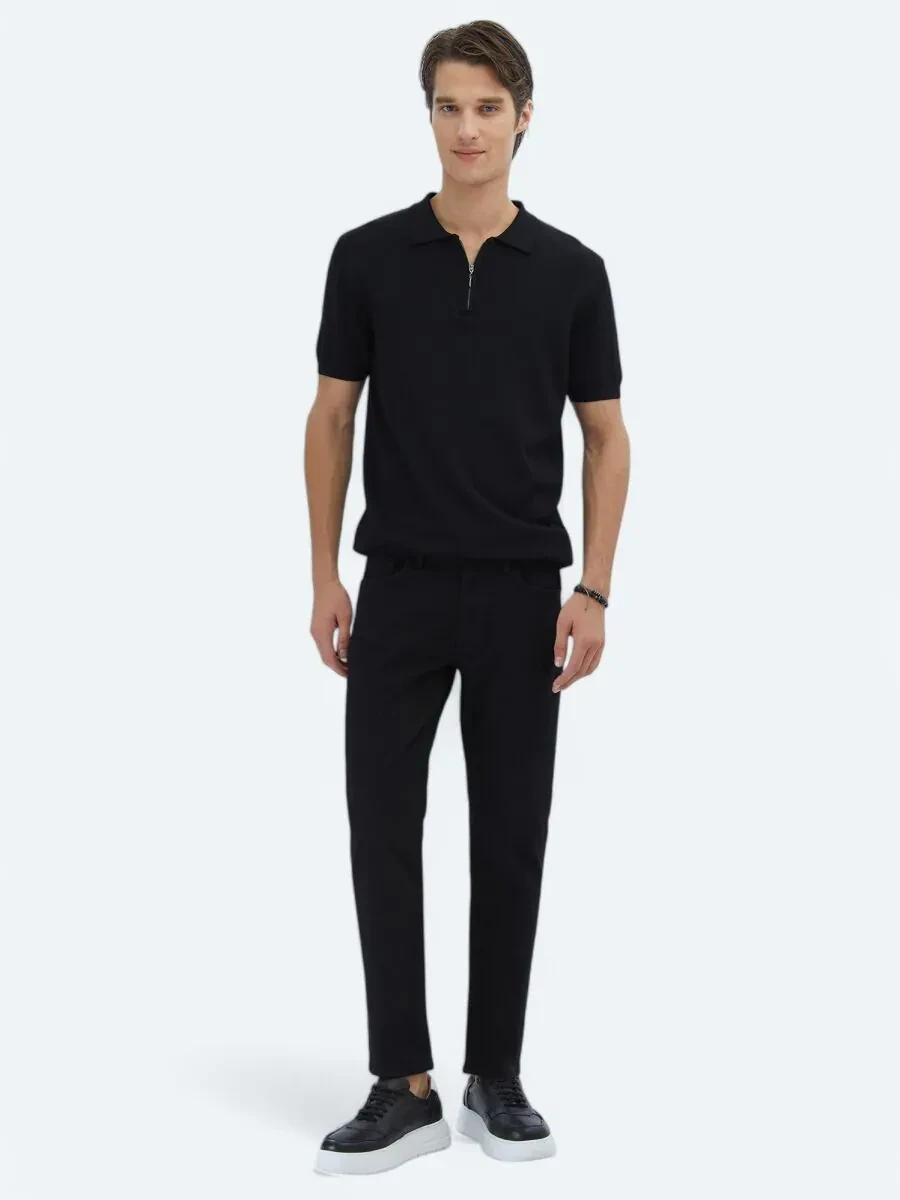 Siyah Slim Fit Denim Pamuk Karışımlı Pantolon - 1