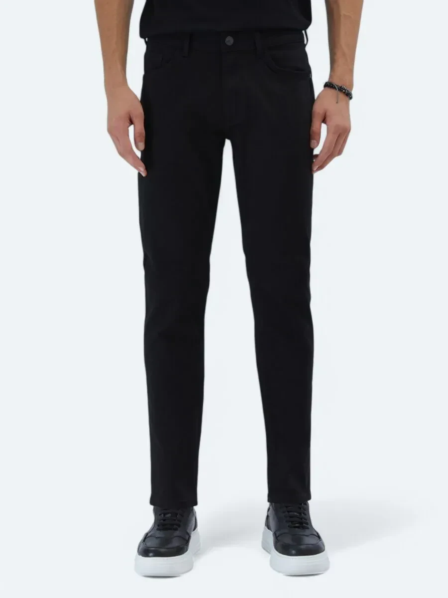 Siyah Slim Fit Denim Pamuk Karışımlı Pantolon - 2