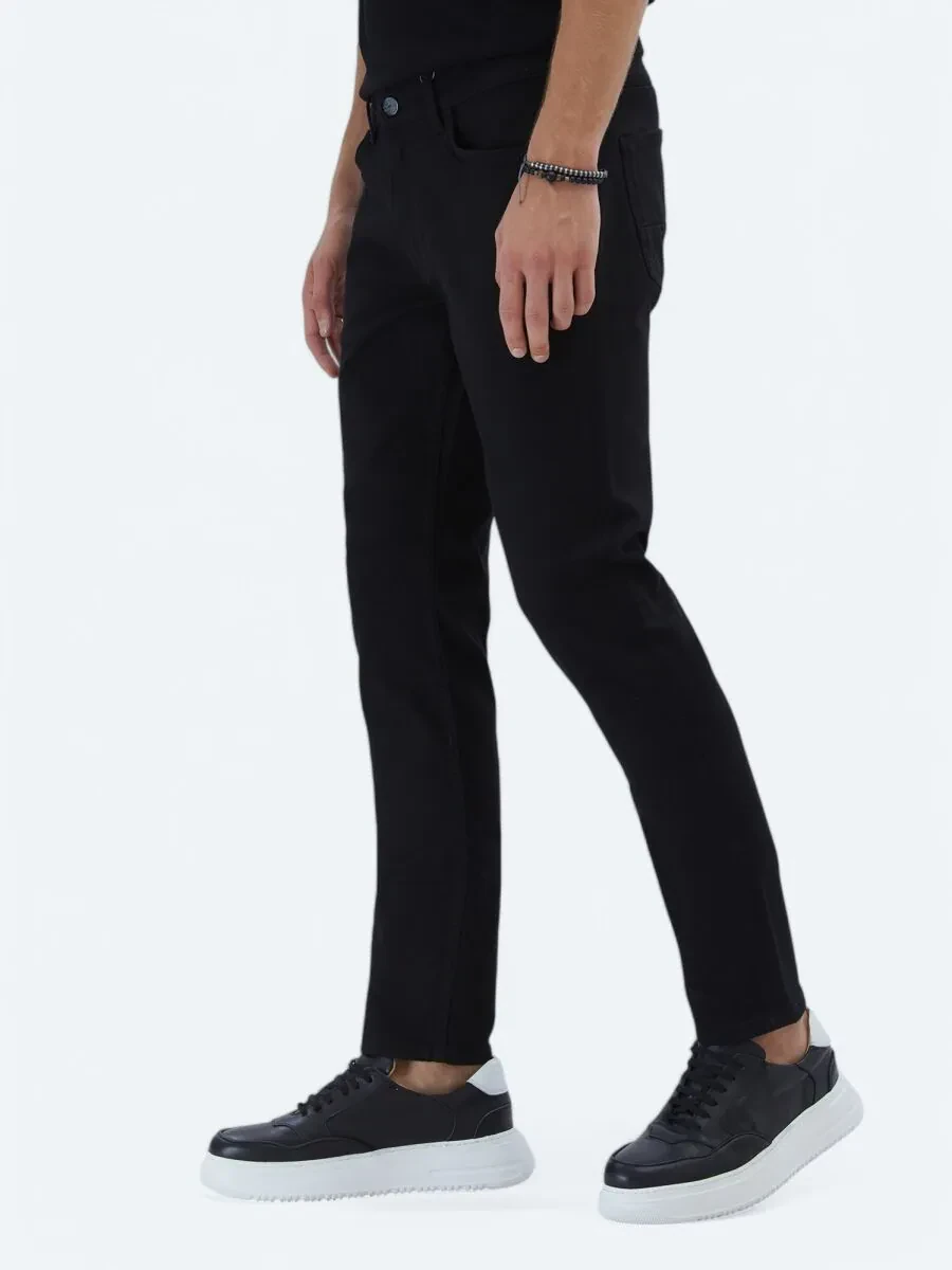 Siyah Slim Fit Denim Pamuk Karışımlı Pantolon - 3