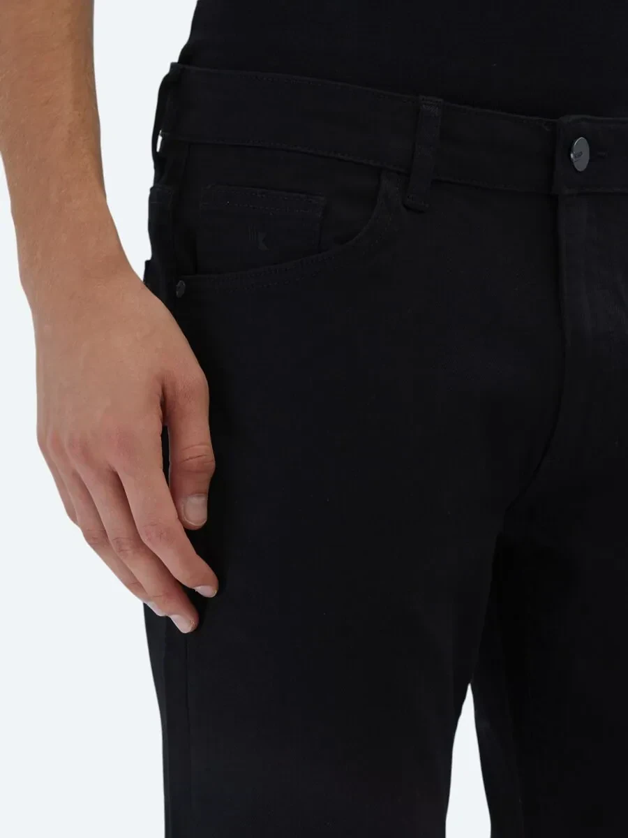Siyah Slim Fit Denim Pamuk Karışımlı Pantolon - 4