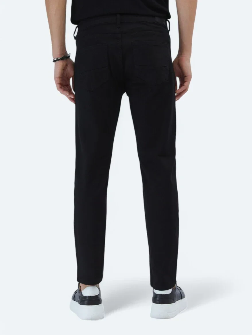 Siyah Slim Fit Denim Pamuk Karışımlı Pantolon - 5
