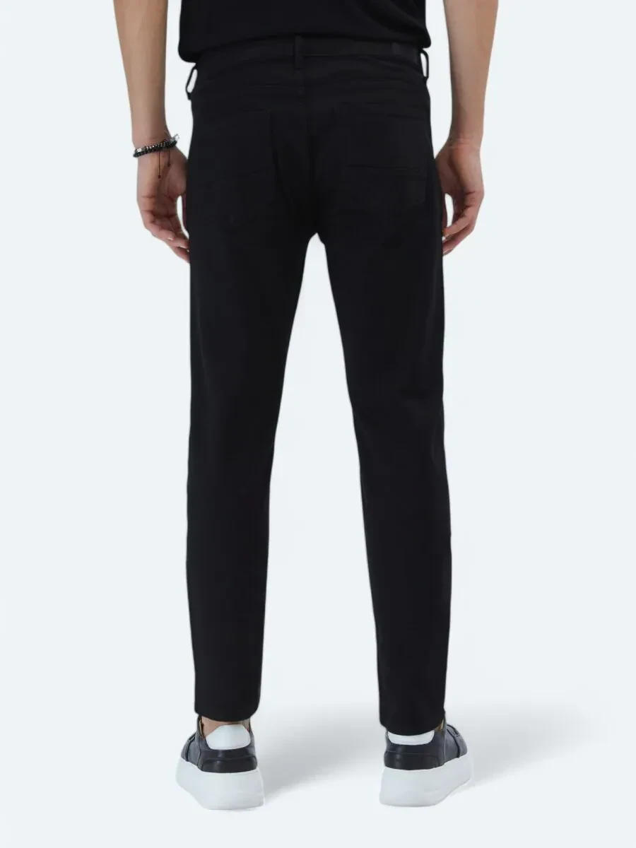 Siyah Slim Fit Denim Pamuk Karışımlı Pantolon - 5