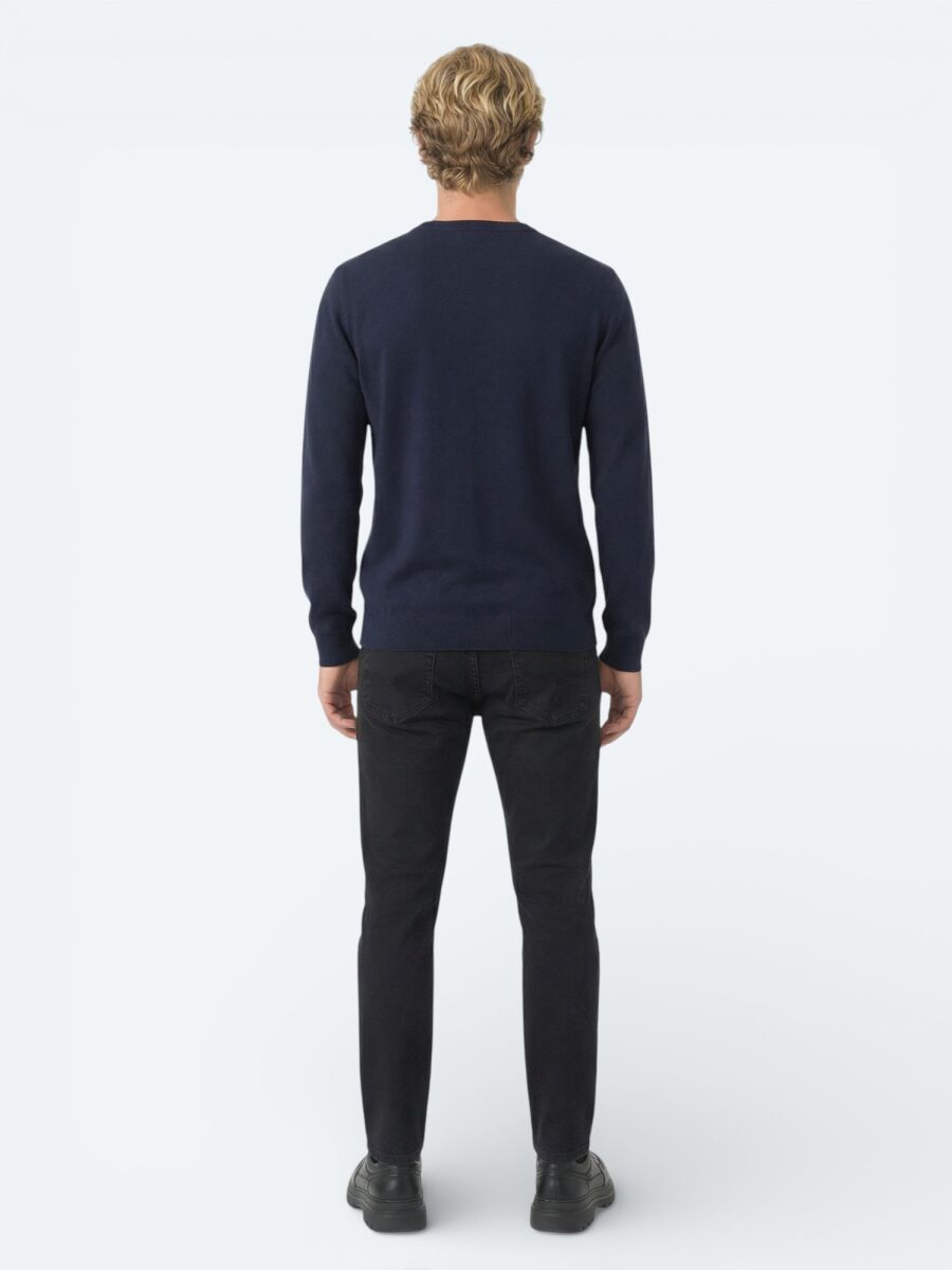 Siyah Slim Fit Denim Pamuk Karışımlı Pantolon - 4