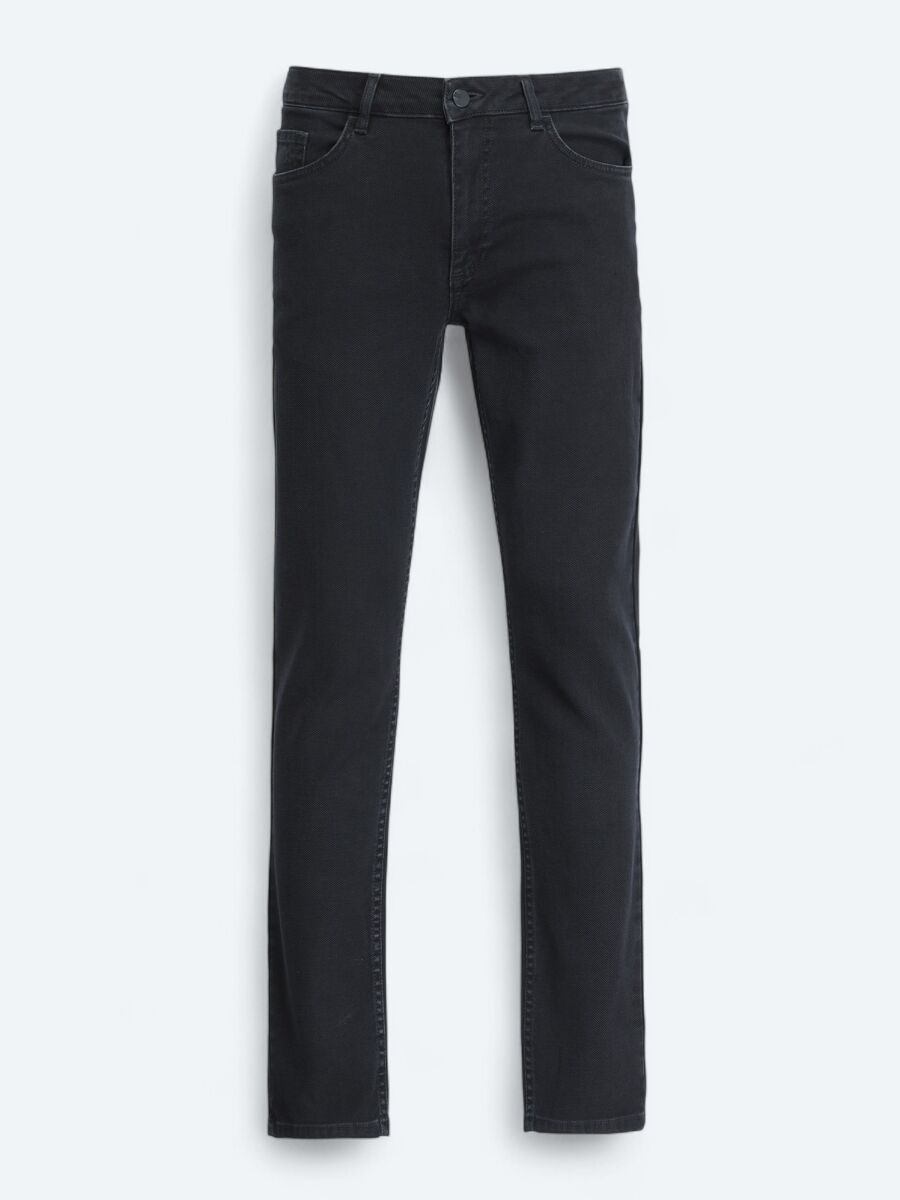 Siyah Slim Fit Denim Pamuk Karışımlı Pantolon - 5