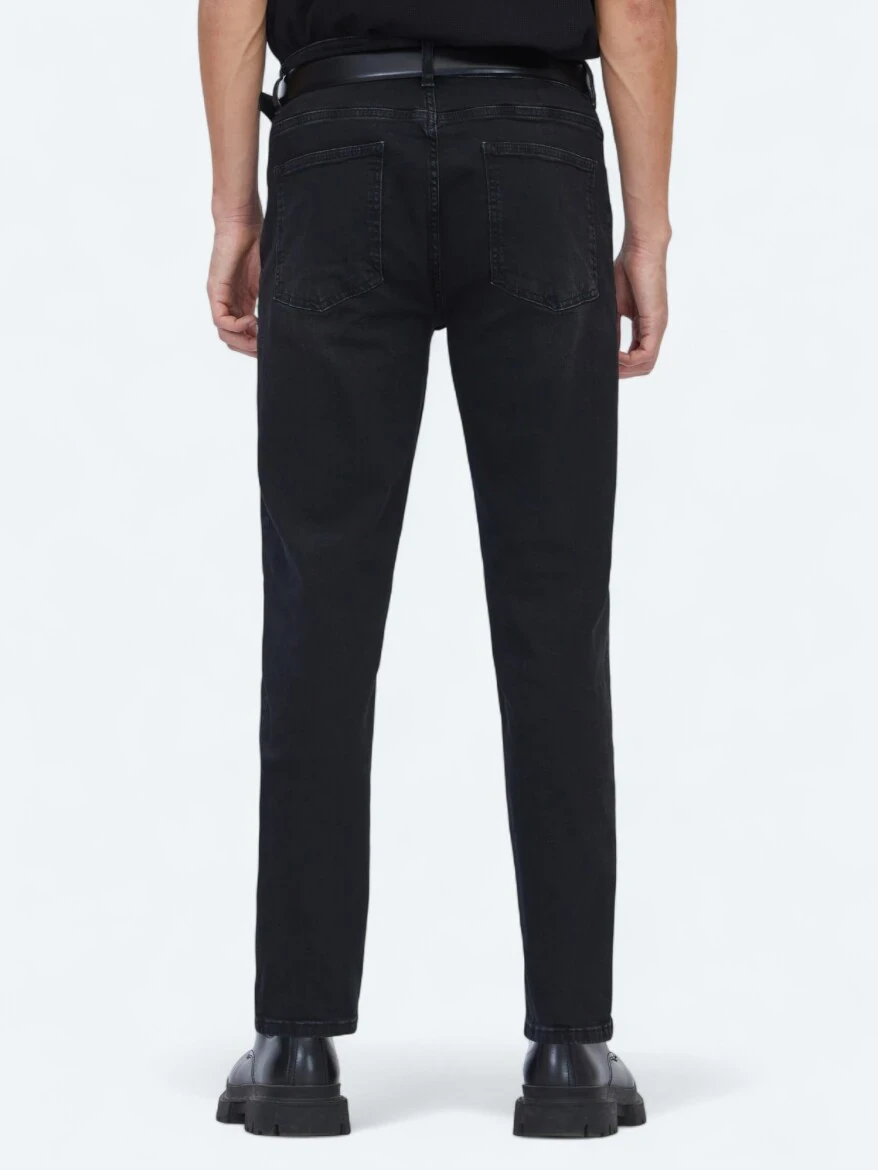 Siyah Slim Fit Denim Pamuk Karışımlı Pantolon - 4