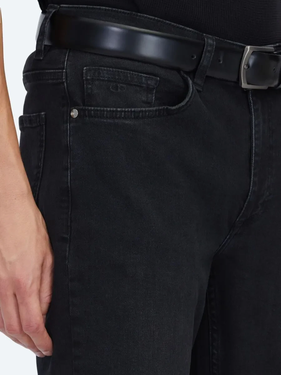 Siyah Slim Fit Denim Pamuk Karışımlı Pantolon - 3