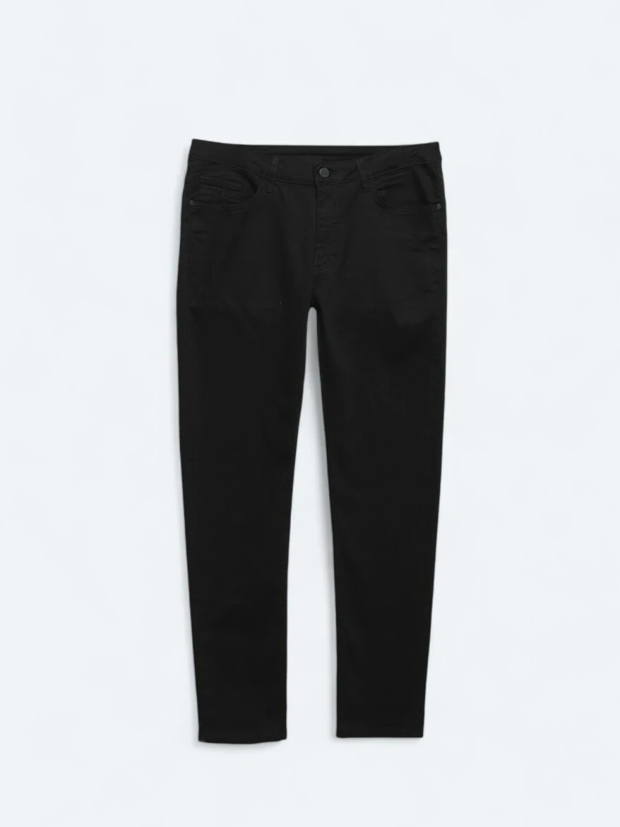 Siyah Slim Fit Denim Pamuk Karışımlı Pantolon - 5