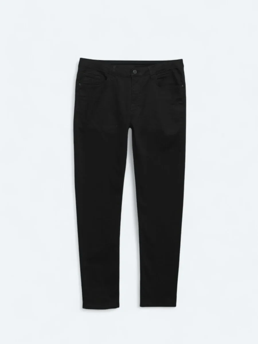 Siyah Slim Fit Denim Pamuk Karışımlı Pantolon - 5