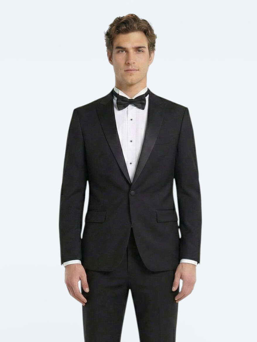 Siyah Slim Fit Kelebek Yaka Dokuma Smokin Takım Elbise - 3