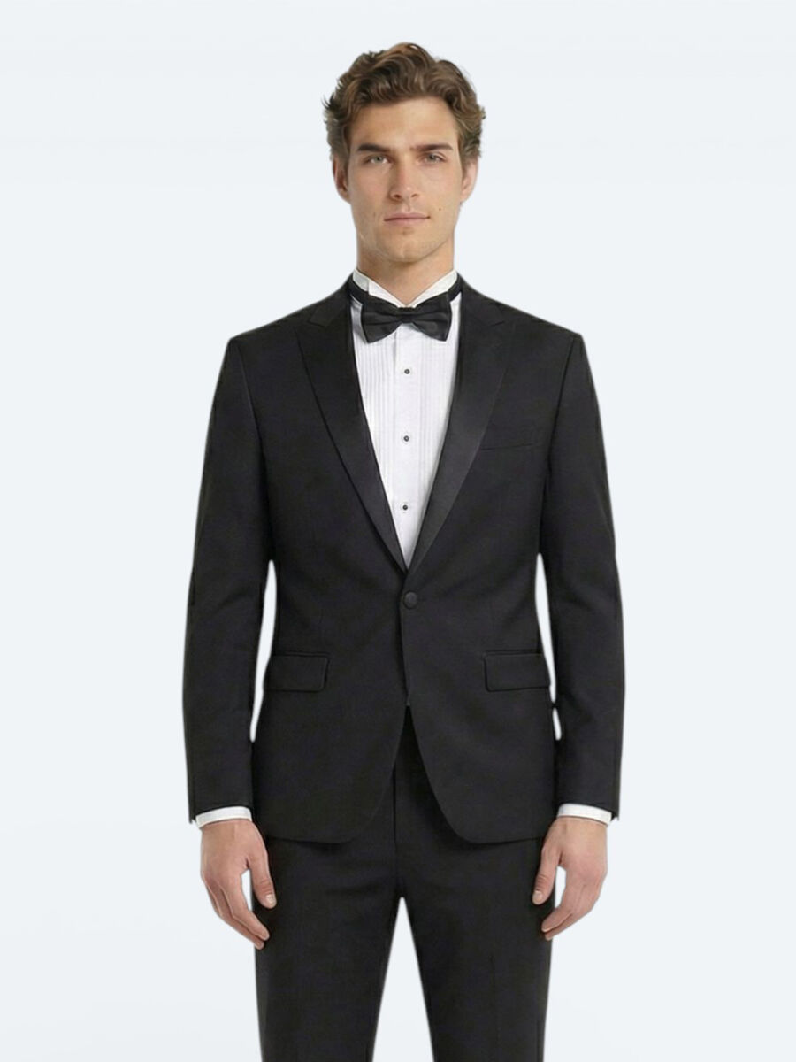 Siyah Slim Fit Kelebek Yaka Dokuma Smokin Takım Elbise - 3