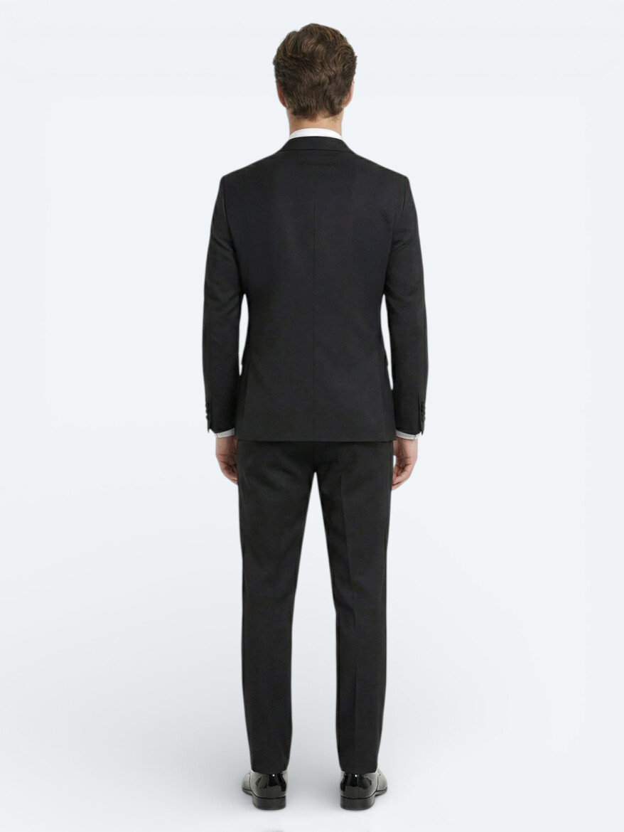 Siyah Slim Fit Kelebek Yaka Dokuma Smokin Takım Elbise - 4