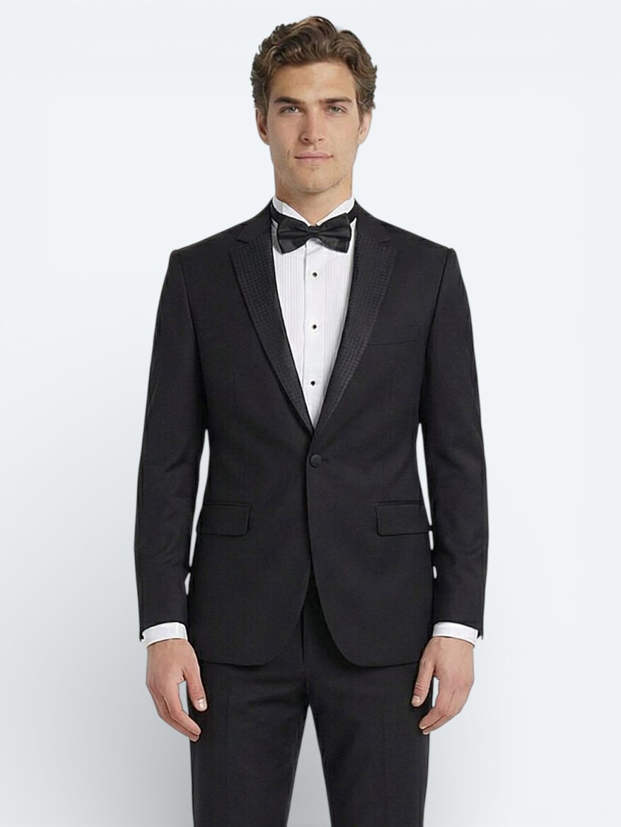 Siyah Slim Fit Kelebek Yaka Dokuma Smokin Takım Elbise - KİP