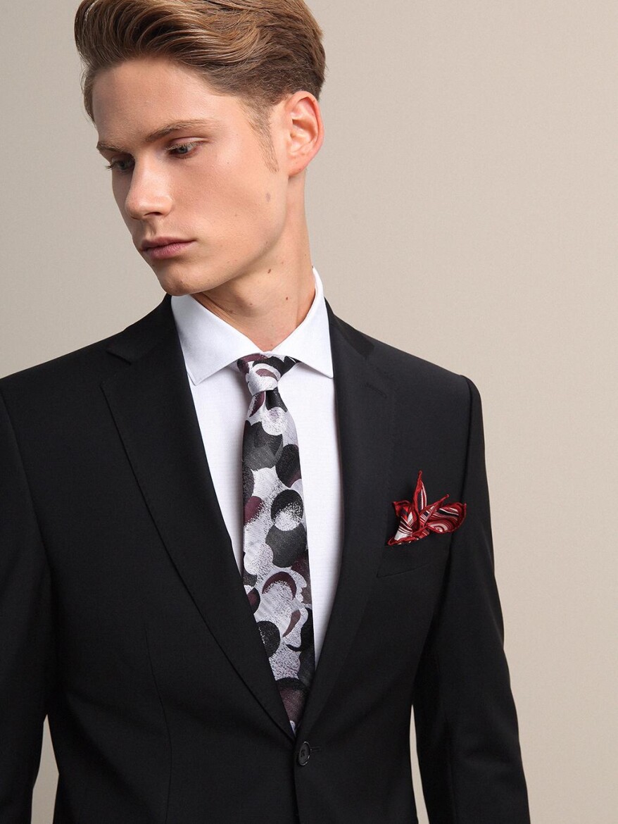 Siyah Slim Fit Kelebek Yaka Dokuma Smokin Takım Elbise - KİP