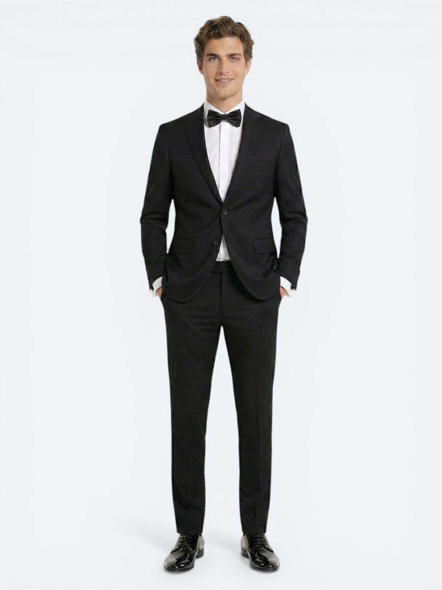 Siyah Slim Fit Kelebek Yaka Dokuma Smokin Takım Elbise - 4