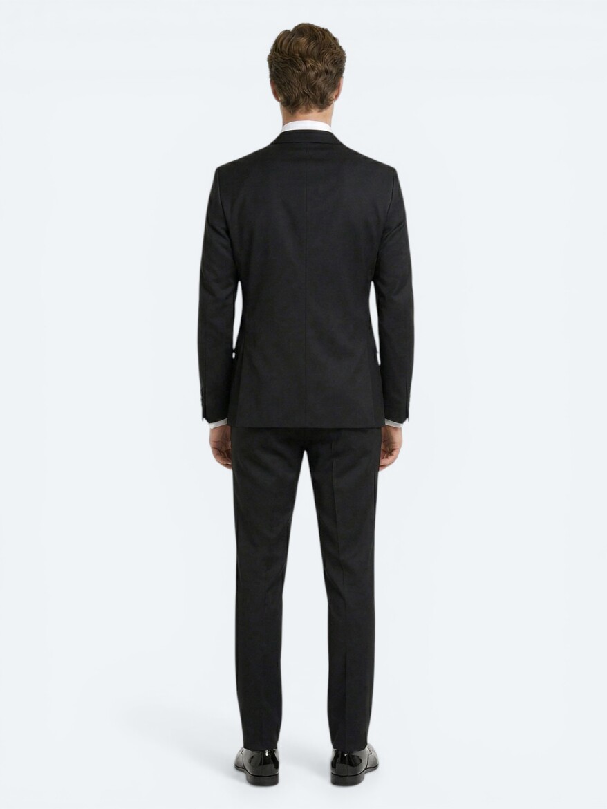 Siyah Slim Fit Kelebek Yaka Dokuma Smokin Takım Elbise - 5