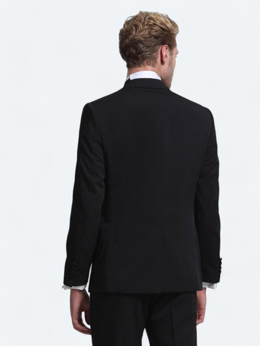 Siyah Slim Fit Kelebek Yaka Dokuma Smokin Takım Elbise - 4
