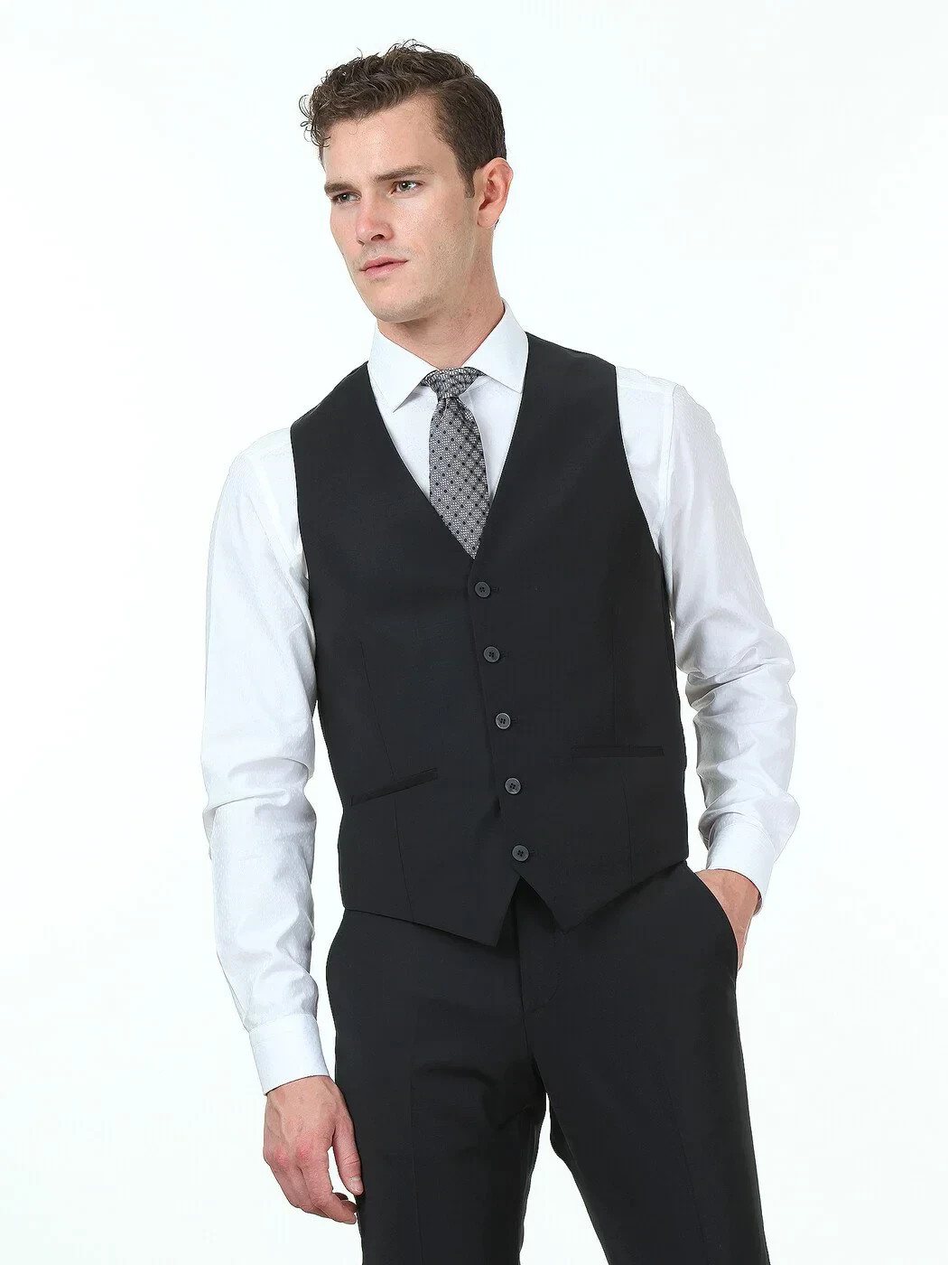 Siyah Slim Fit Kelebek Yaka Klasik Yelek - KİP