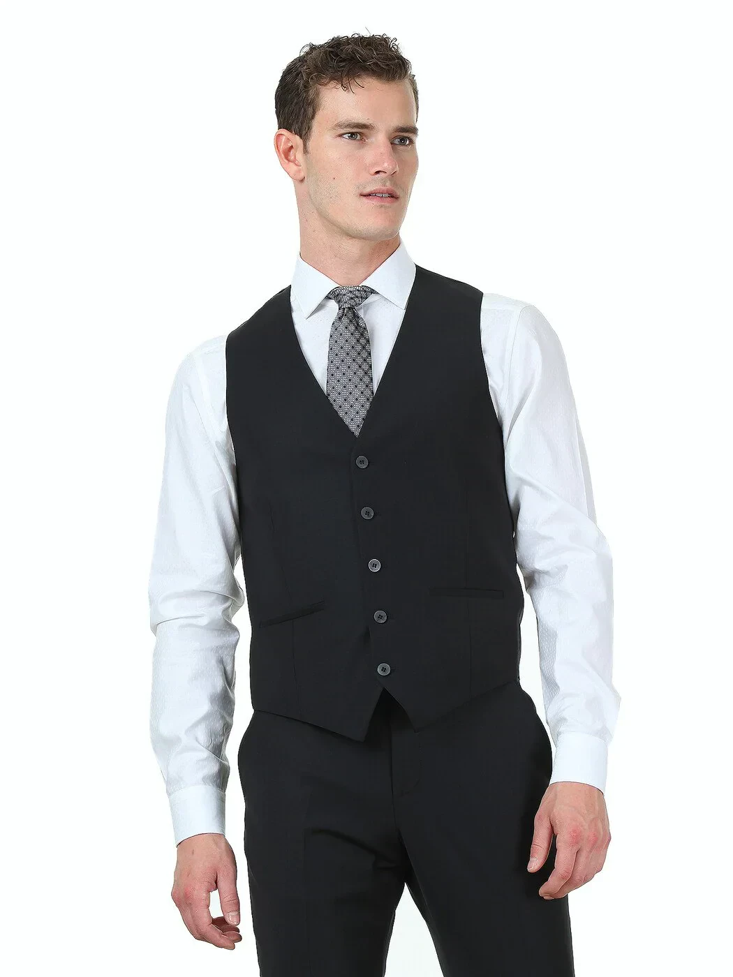 Siyah Slim Fit Kelebek Yaka Klasik Yelek - KİP