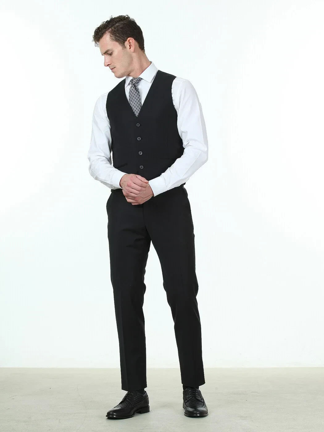 Siyah Slim Fit Kelebek Yaka Klasik Yelek - 3