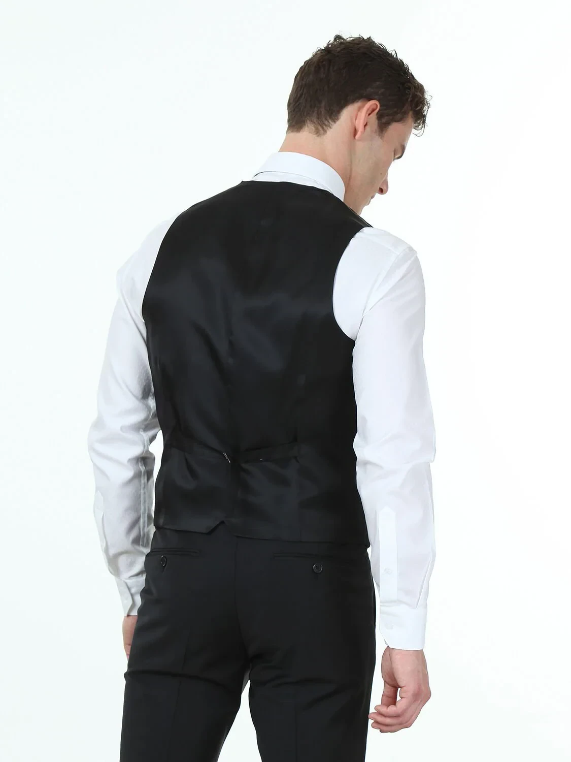 Siyah Slim Fit Kelebek Yaka Klasik Yelek - 4