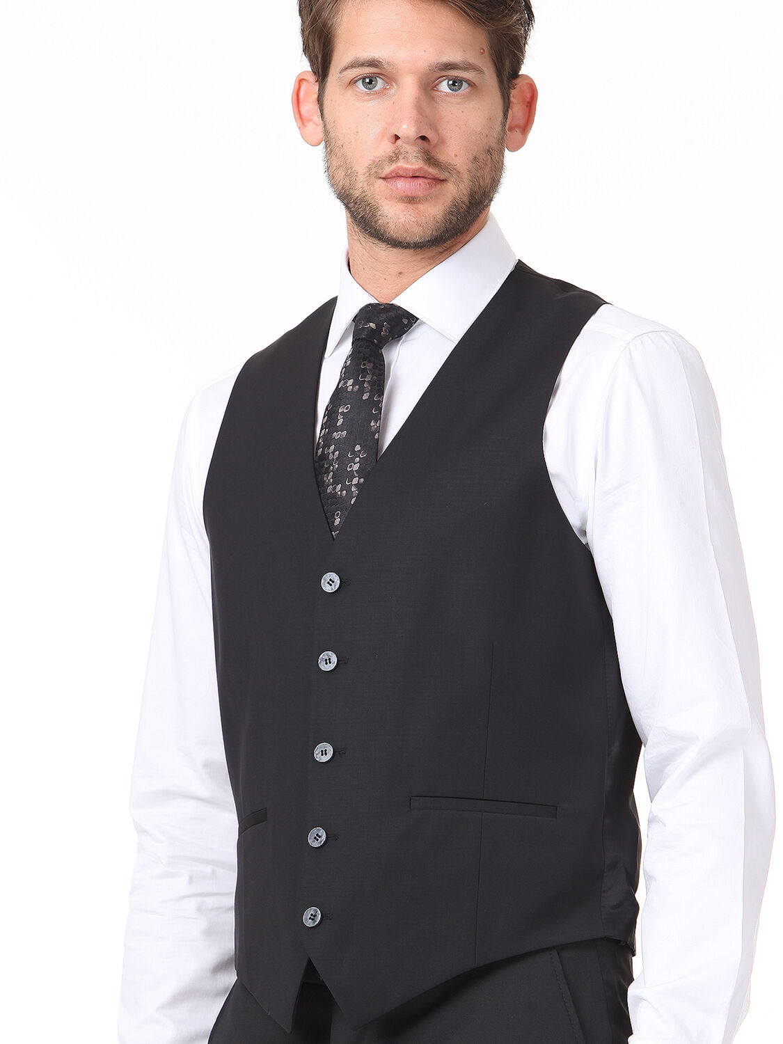 Siyah Slim Fit Kelebek Yaka Klasik Yelek - 2