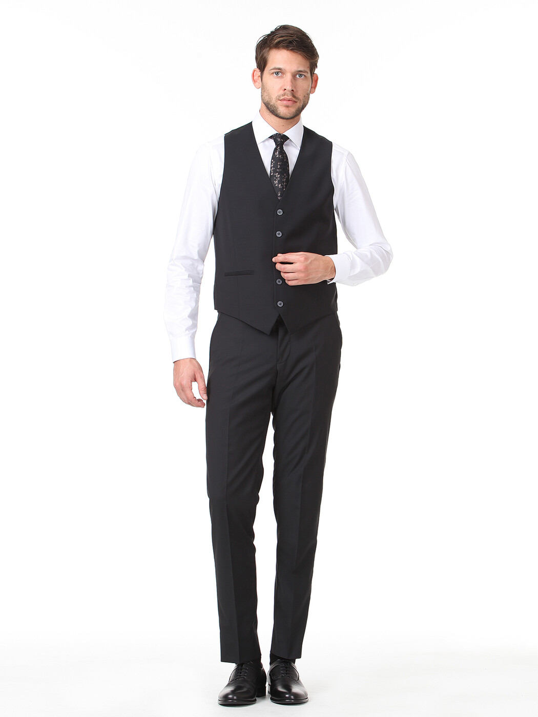 Siyah Slim Fit Kelebek Yaka Klasik Yelek - 3