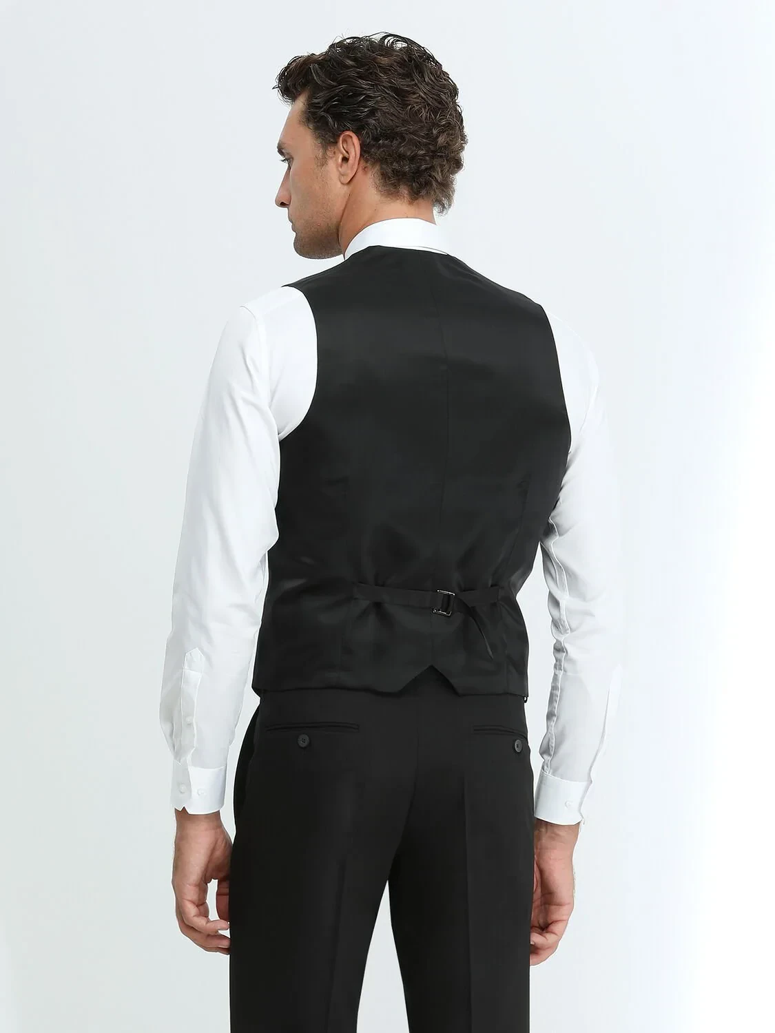 Siyah Slim Fit Kelebek Yaka Klasik Yelek - 4