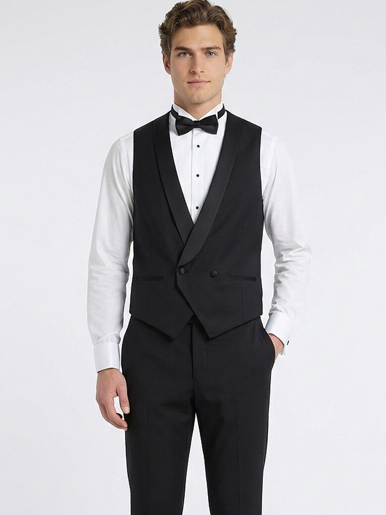 Siyah Slim Fit Klasik Dokuma Yelek - 4