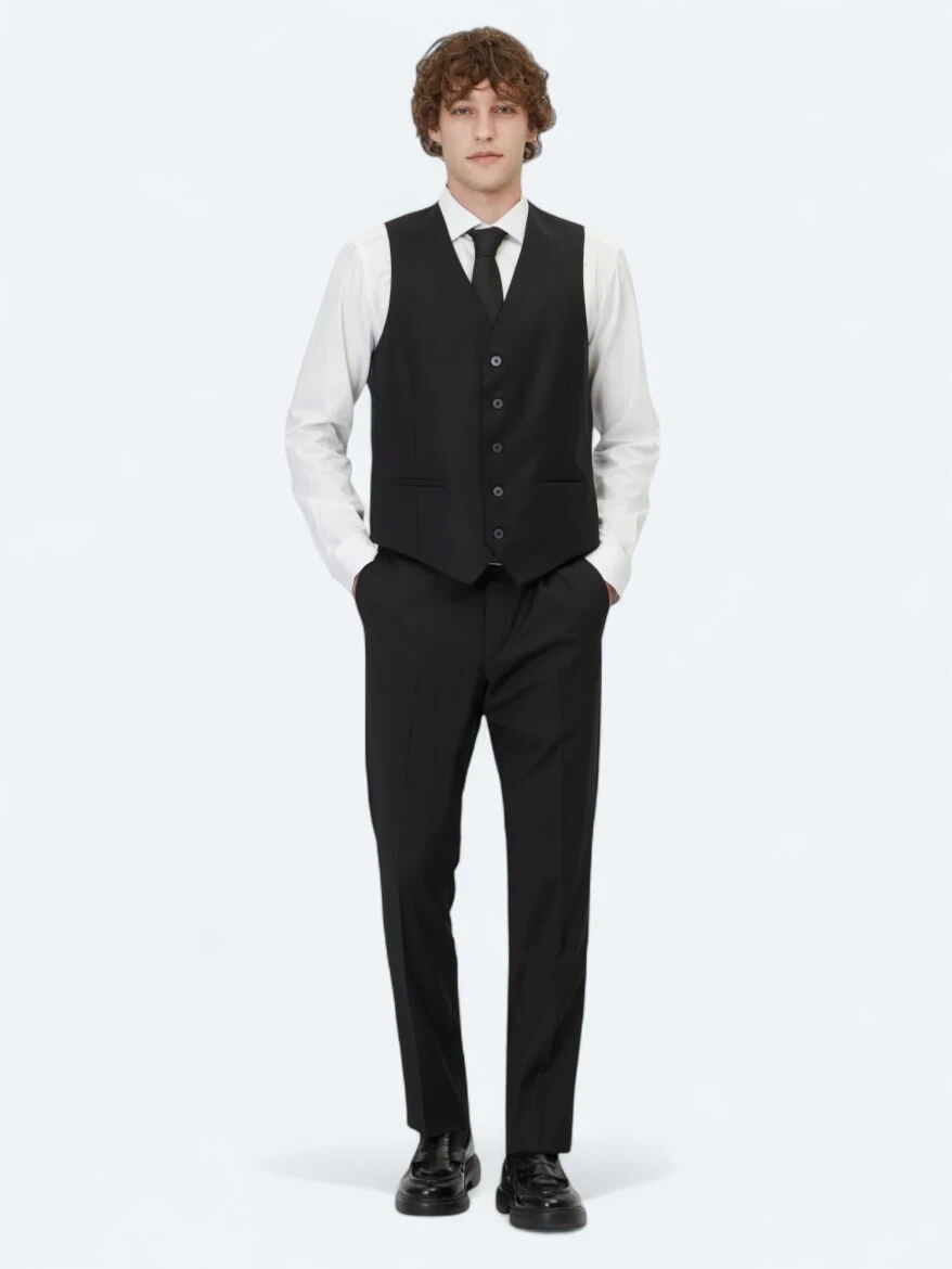 Siyah Slim Fit Klasik Yelek - 2