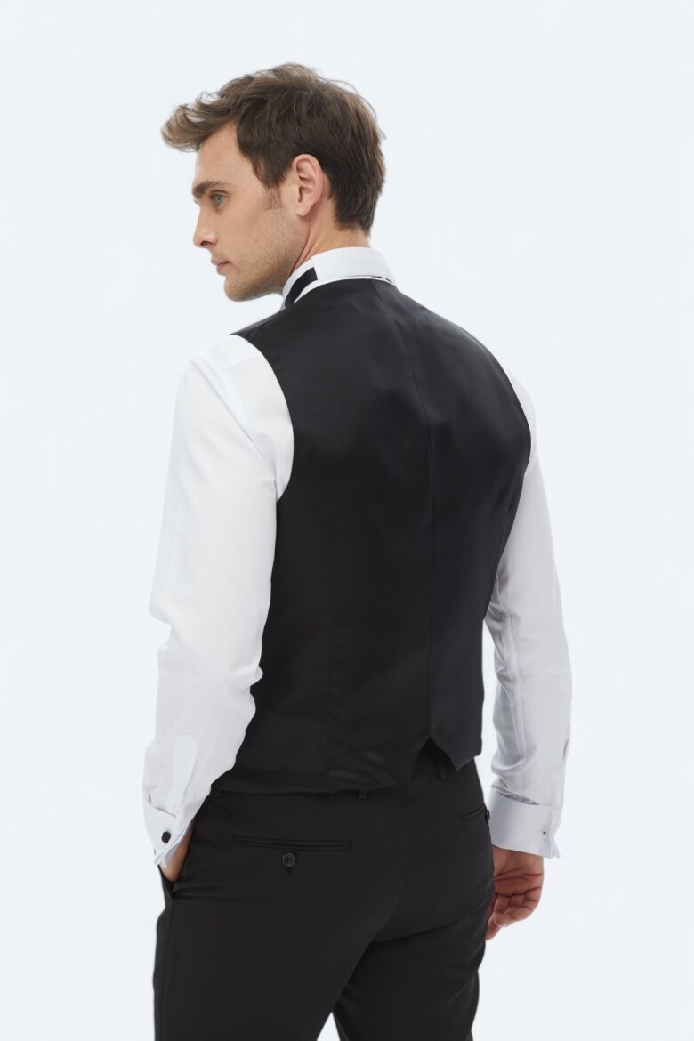 Siyah Slim Fit Şal Yaka Klasik Yelek - 5