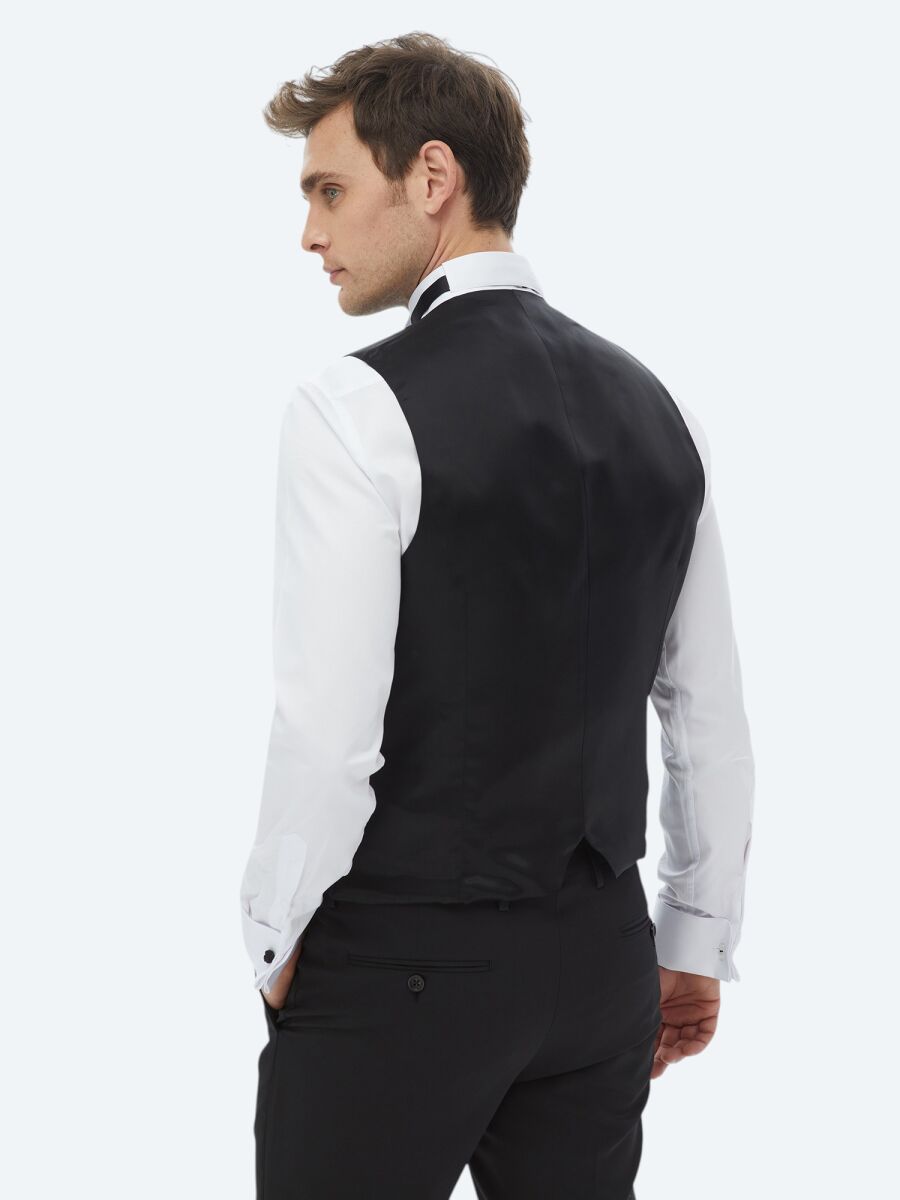 Siyah Slim Fit Şal Yaka Klasik Yelek - 5