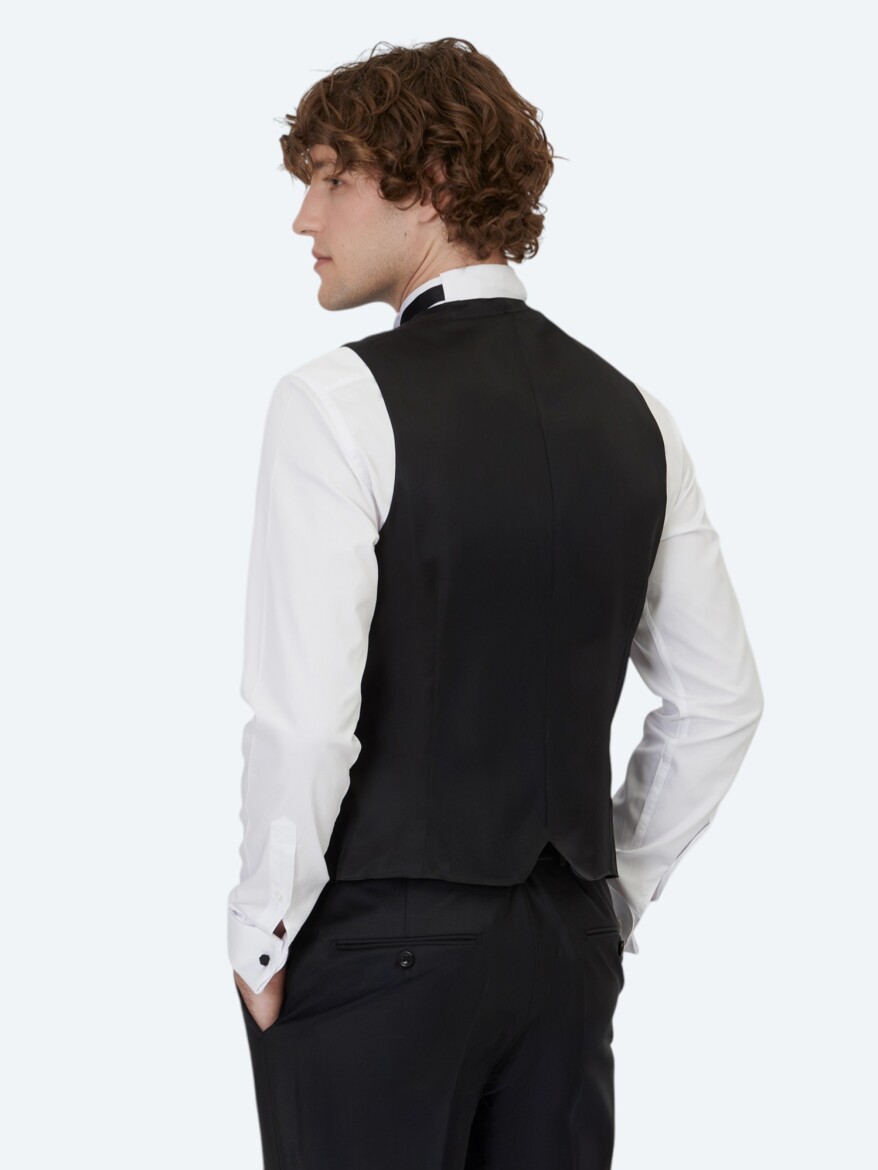 Siyah Slim Fit Şal Yaka Klasik Yelek - 5