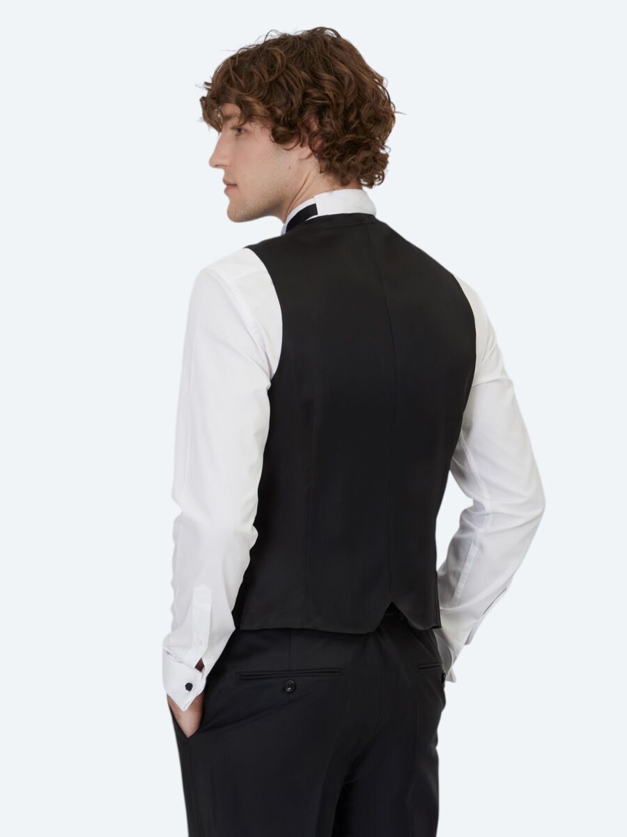 Siyah Slim Fit Şal Yaka Klasik Yelek - 5