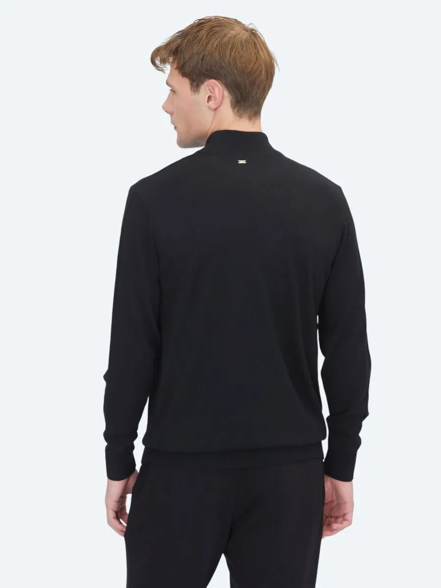 Siyah Yarım Balıkçı Yaka Jakarlı Yün Karışımlı Triko Kazak - 5